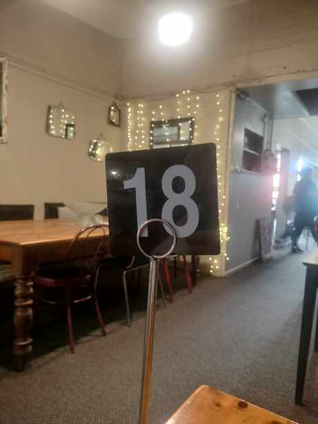 A café sign with the number 18