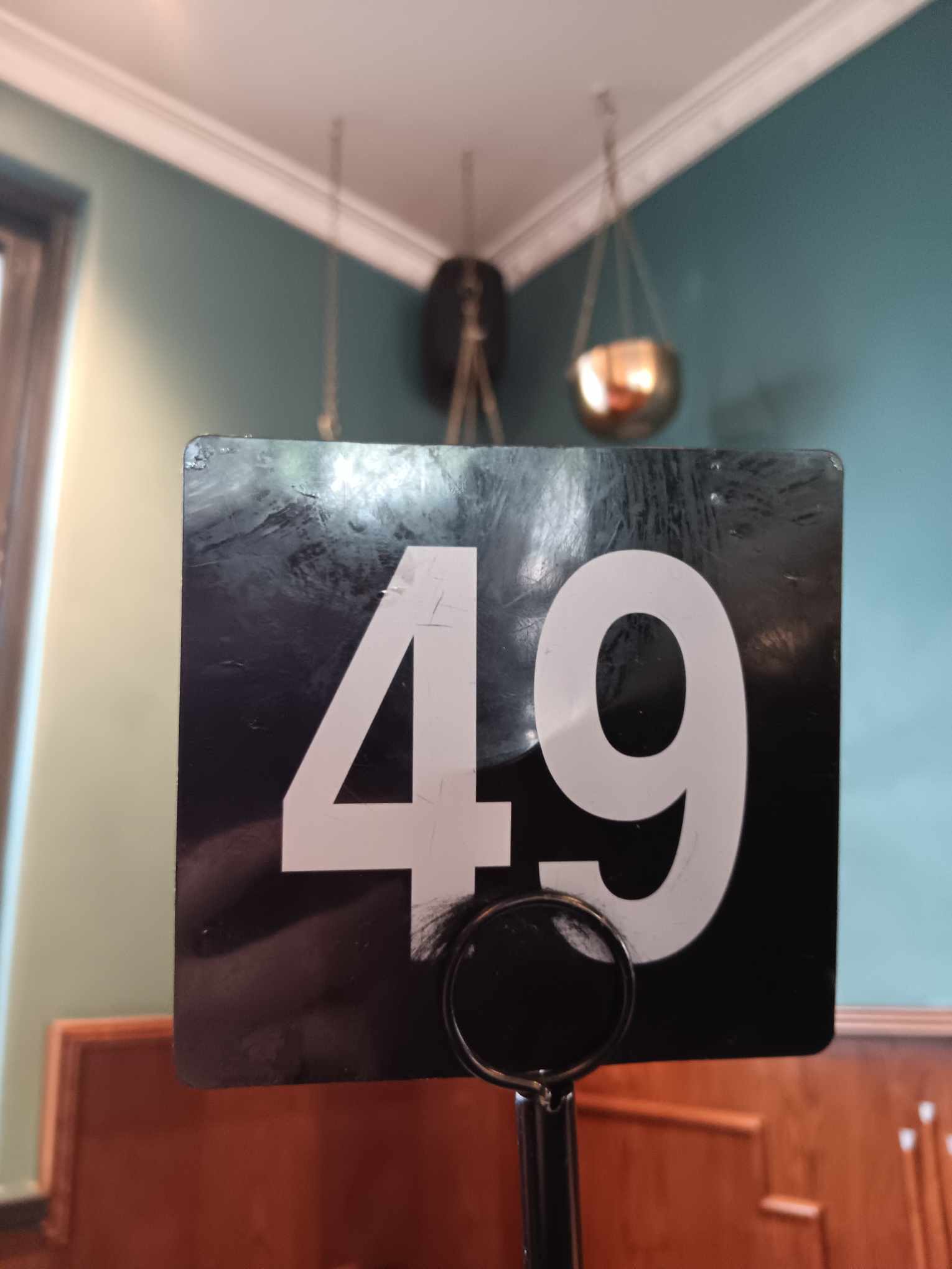 A café sign with the number 49