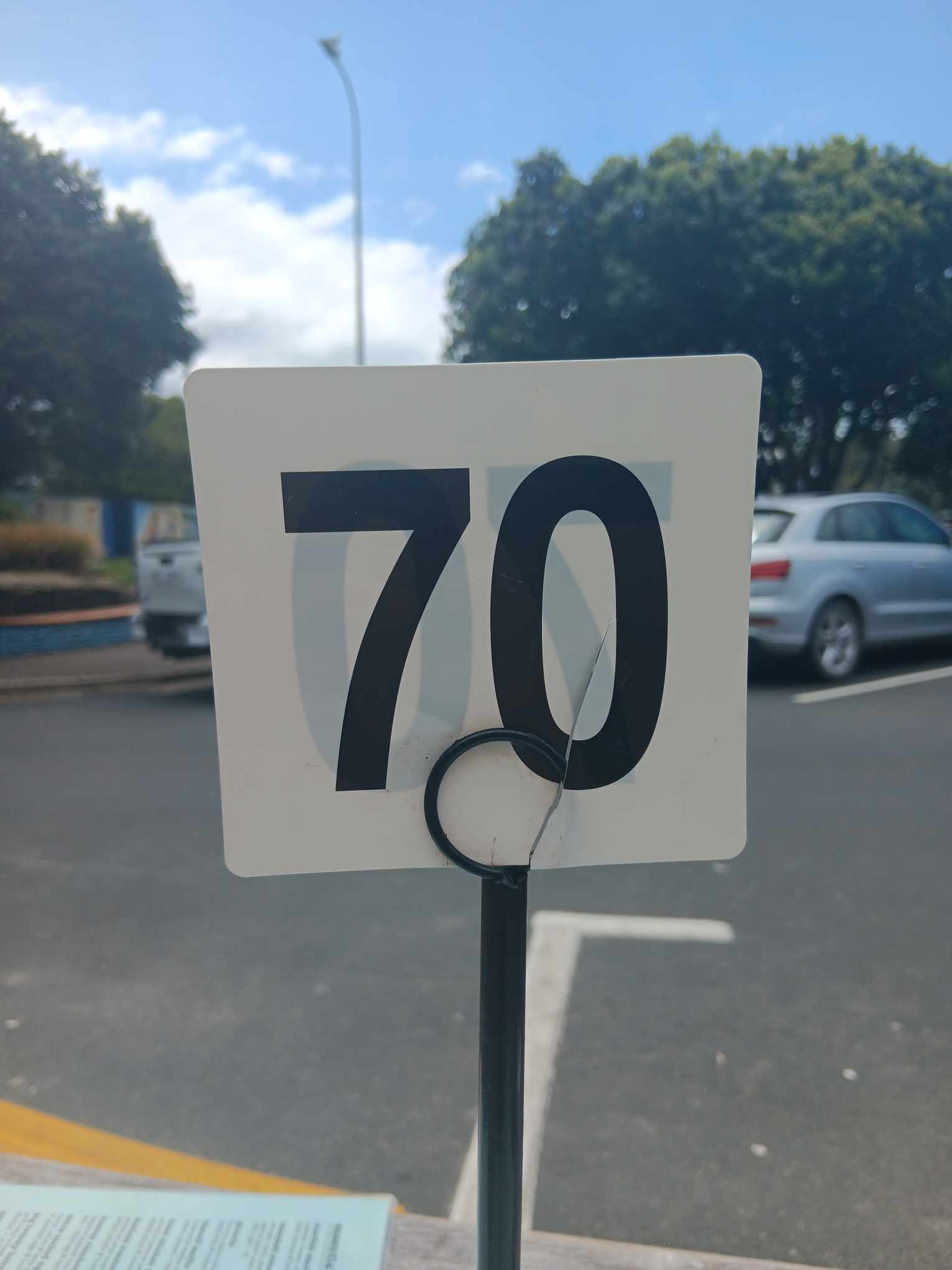 A café sign with the number 70