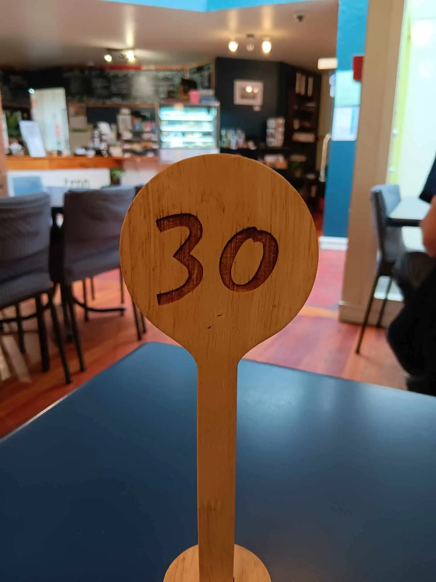 A café sign with the number 30