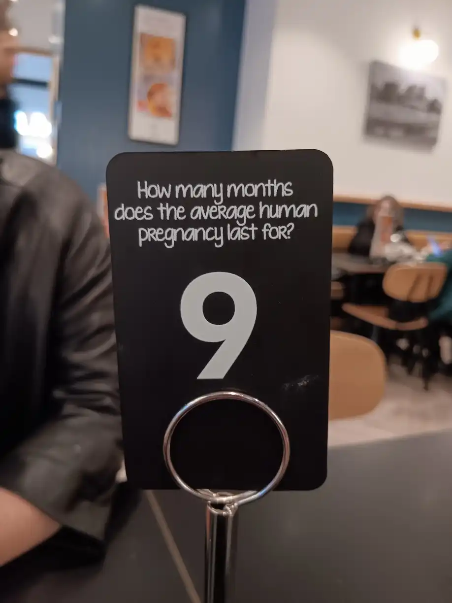 A café sign with the number 9
